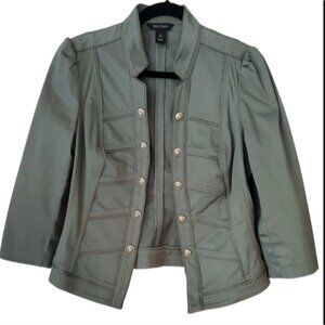 White House Black Market Olive Military Style Cropped Jacket 3/4 Sleeve Size 12